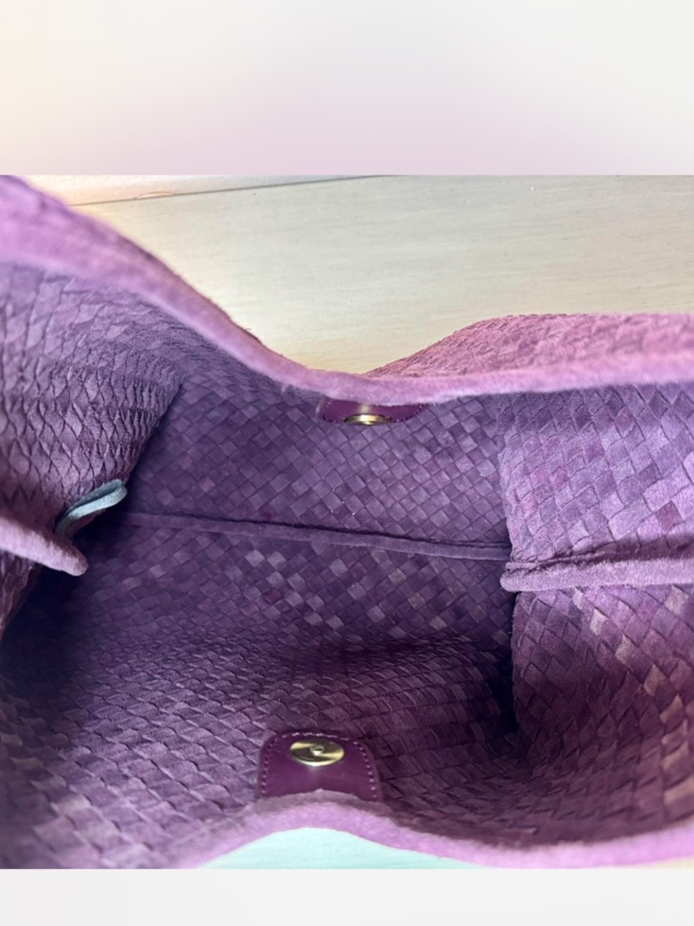 NWT Woven Suede Leather Hobo Bag Purple Intrecciato Style Slouchy Shoulder Bag - Picture 5 of 6